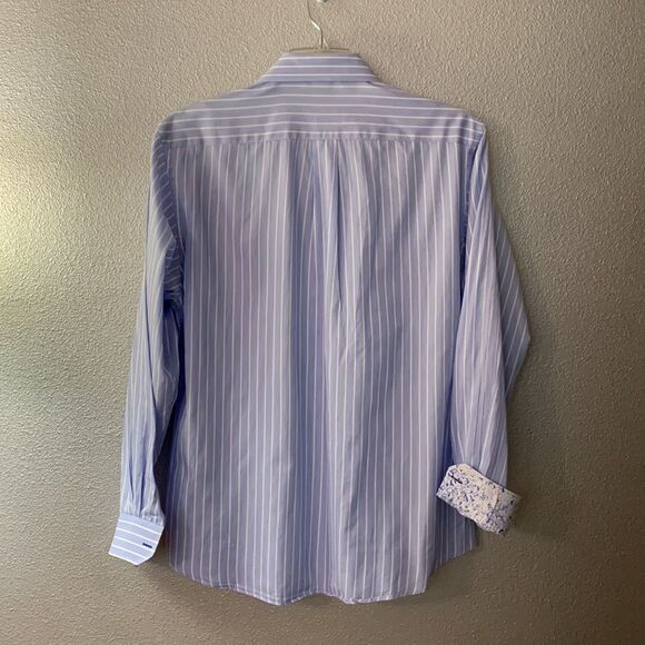 JHANE BARNES dress shirt stripe contrasting cuff & neck pattern button up shirt - Picture 2 of 7